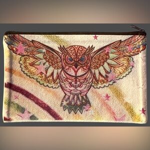 NEW Visual Bliss Co Direct to Garment Colorful Owl Print Canvas Zip Bag.